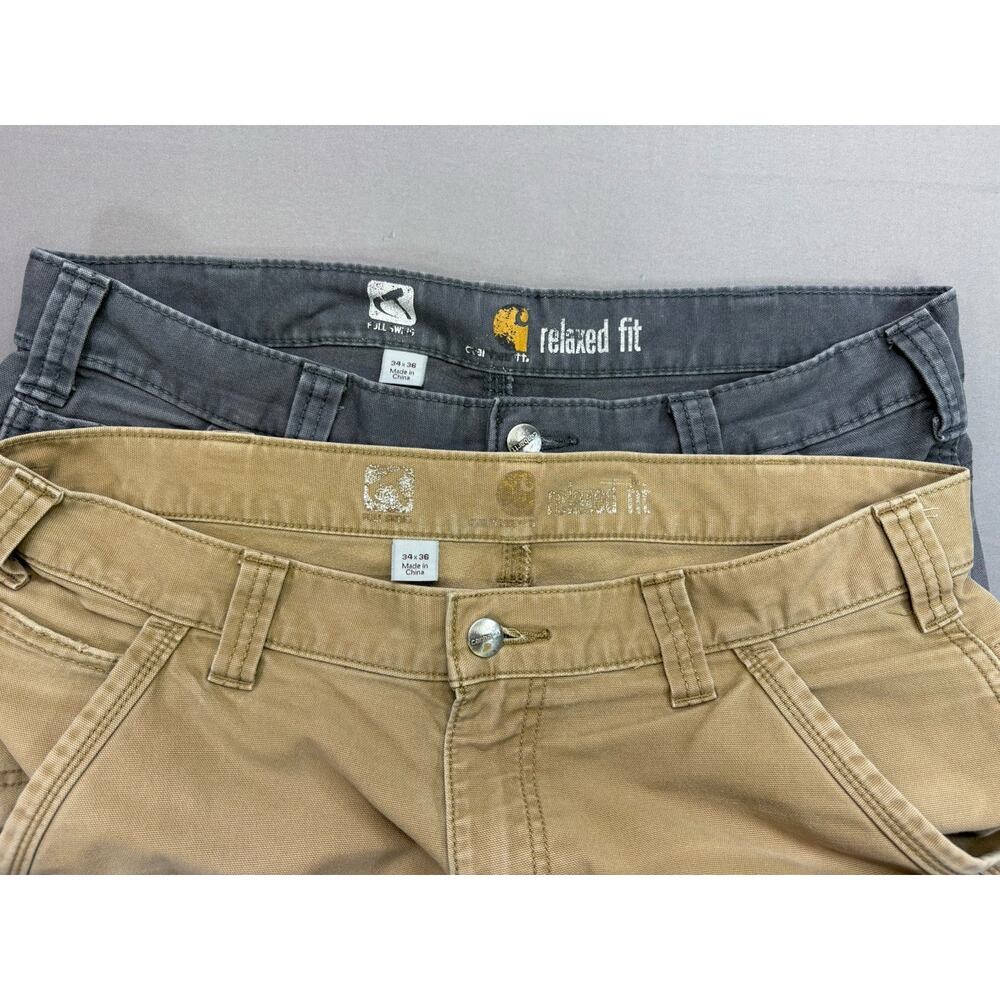 Carhartt Men’s Relaxed Fit Full Swing Pants 34x36 Lot 2 Brown & Gray Workwear - Picture 6 of 16